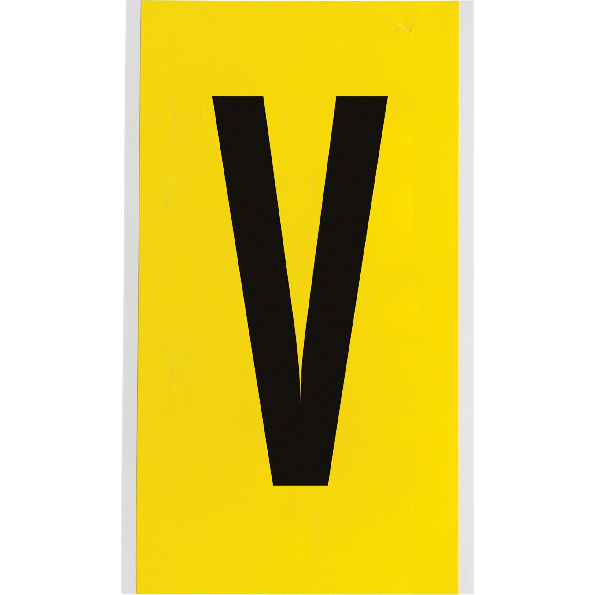 Brady Repositionable Individual Number & Letter Label, V, 6" H, Black on Yellow