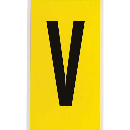 Brady Repositionable Individual Number & Letter Label, V, 6" H, Black on Yellow