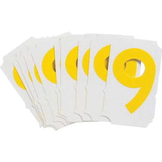 Brady Quick-Align® Individual Gothic Number and Letter Labels, 9, 2" H, Yellow