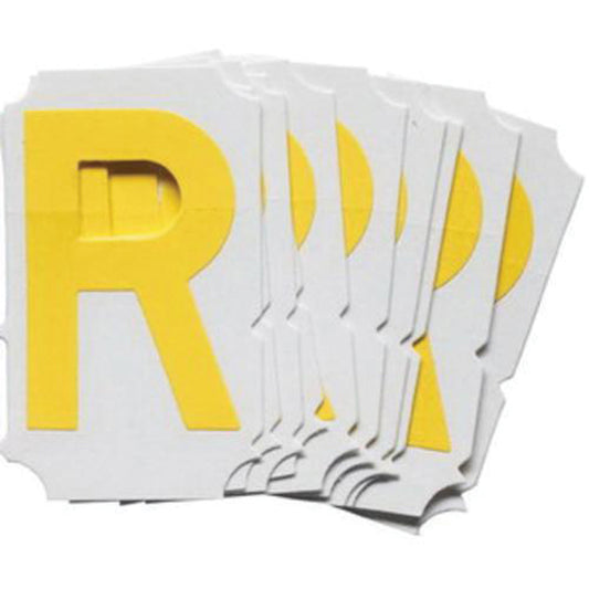 Brady Quick-Align® Individual Gothic Number & Letter Labels, R, 2" H, Yellow