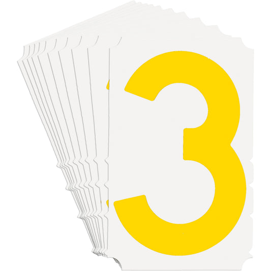 Brady Quick-Align® Individual Gothic Number and Letter Labels, 3, 3" H, Yellow
