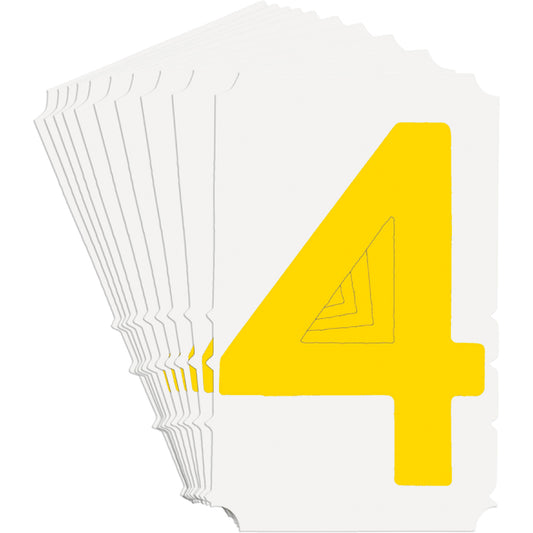 Brady Quick-Align® Individual Gothic Number and Letter Labels, 4, 3" H, Yellow
