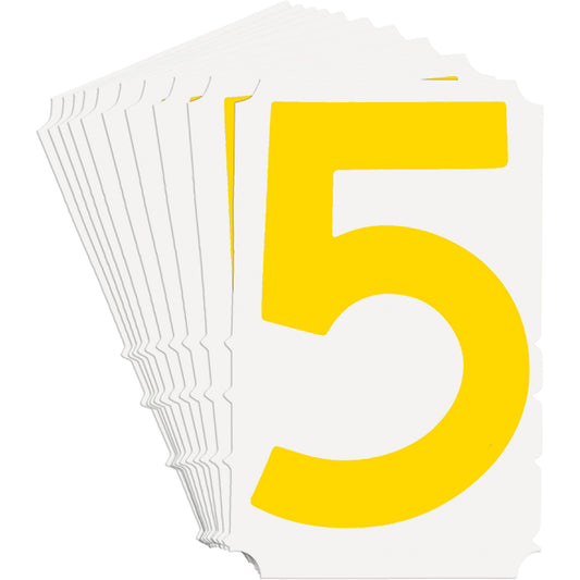 Brady Quick-Align® Individual Gothic Number and Letter Labels, 5, 3" H, Yellow