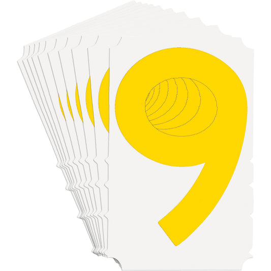 Brady Quick-Align® Individual Gothic Number and Letter Labels, 9, 3" H, Yellow
