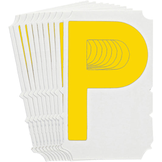 Brady Quick-Align® Individual Gothic Number & Letter Labels, P, 3" H, Yellow