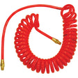 Flexcoil Self-Storing Polyurethane Air Hoses With Fittings, Air, 1/4" ID x 50' L, Polyurethane, 140 PSI at 23 °C