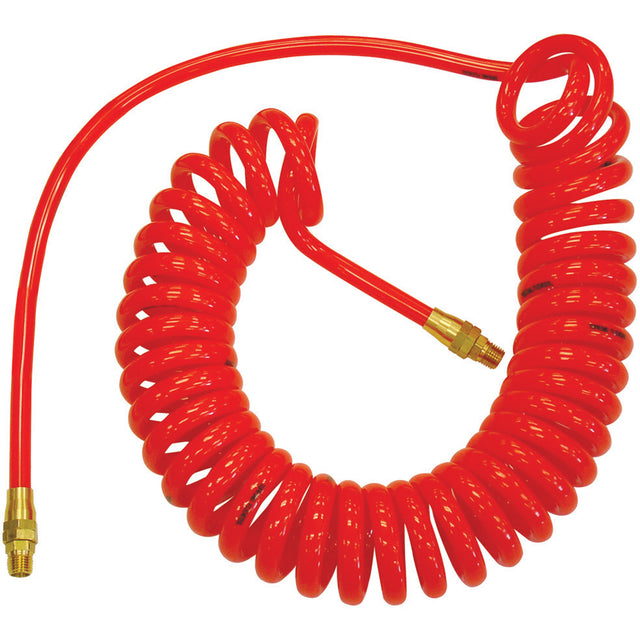 Flexcoil Self-Storing Polyurethane Air Hoses With Fittings, Air, 1/4" ID x 50' L, Polyurethane, 140 PSI at 23 °C
