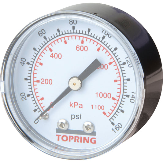 Mini Regulators - Replacement Gauge, 2" , 0 - 160 psi, Back Mount, Analogue