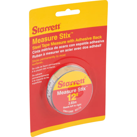Measure Stix™ Steel Measuring Tape with Adhesive Backing, 1/2" x 12'/4 m, ft/in - mm Graduations