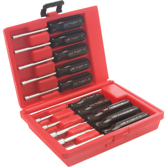 Drilled Shaft Nut Driver Set With Red Plastic Case, 10 Pcs., Metric