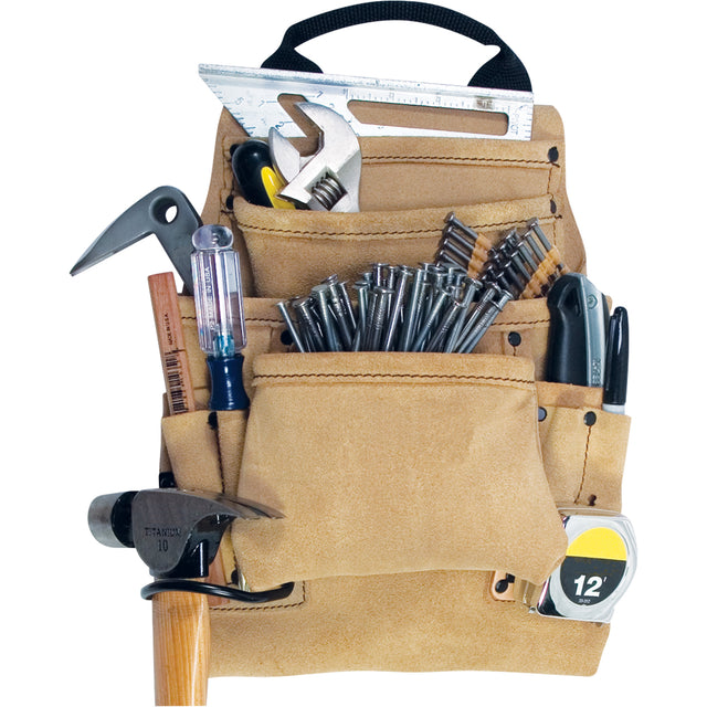 Carpenter's Nail and Tool Pouch, Multiple Tool Holder, Leather, 10 Pockets