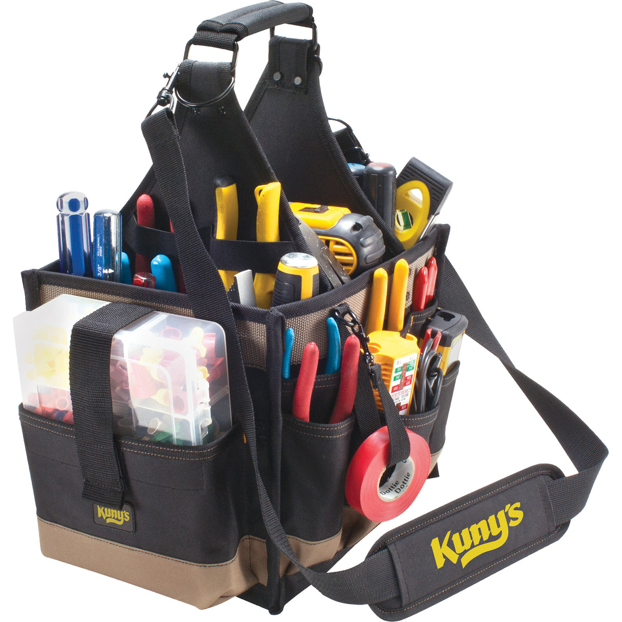 Large Electrical & Maintenance Tool Carrier, Polyester, 23 Pockets, Black