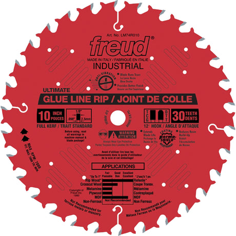 Heavy-Duty Glue Line Ripping Saw Blades, 10", 30 Teeth, Wood Use