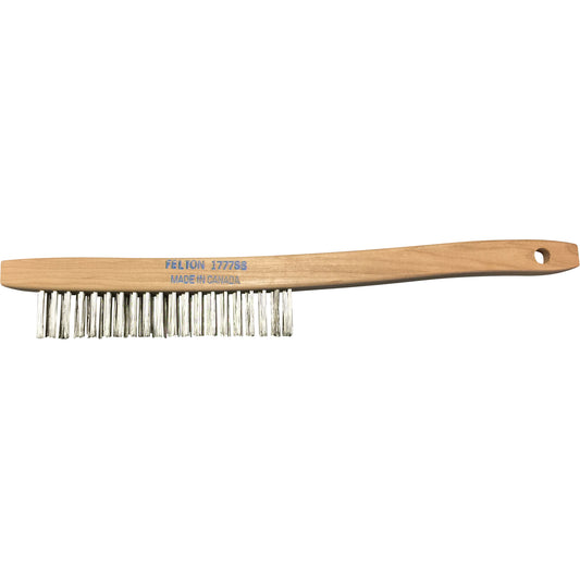 Curved-Handle Scratch Brushes, Stainless Steel, 3 x 19 Wire Rows, 14" Long