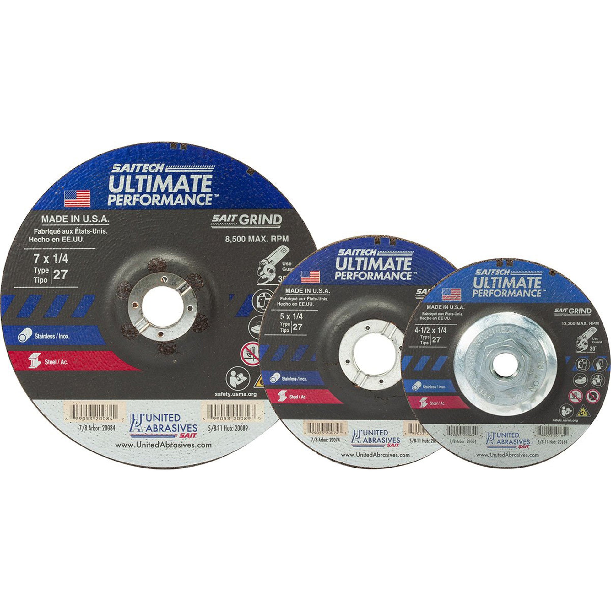 Saitech Ultimate Performance™ Grinding Wheel, 5" x 1/4", 7/8" Arbor, Aluminum Oxide/Ceramic, Type 27