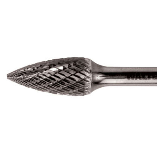 Double Cut Tapered Burr, SG-44, 1/8" Dia., 1/8" Shank, 1/2" Depth of Cut