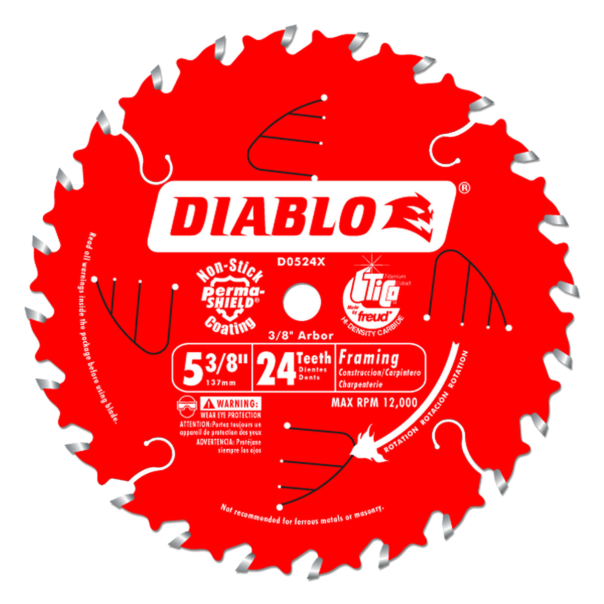 Circular Saw Blade, 5-3/8", 24 Teeth, Wood Use