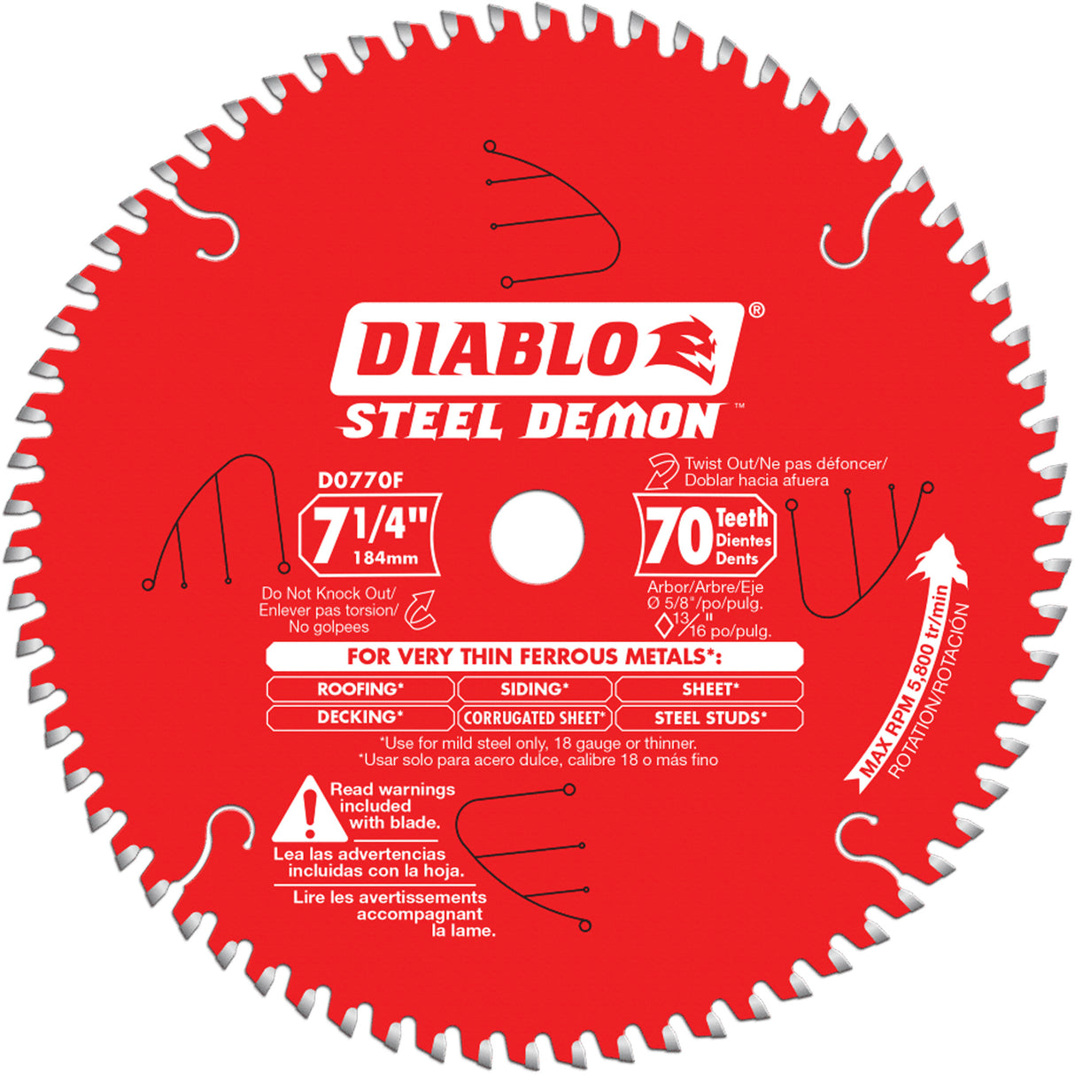 Circular Saw Blade, 7-1/4", 70 Teeth, Metal Use