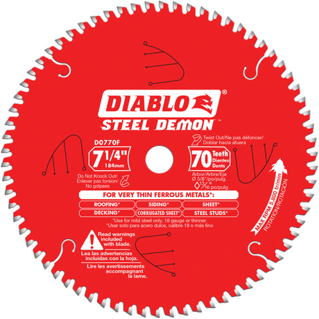 Circular Saw Blade, 7-1/4", 70 Teeth, Metal Use