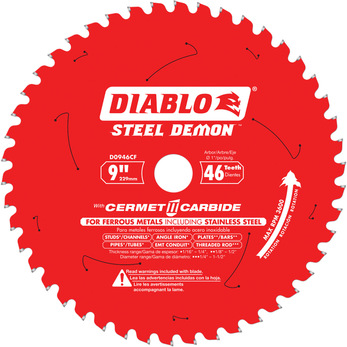 Circular Saw Blade, 9", 46 Teeth, Metal Use