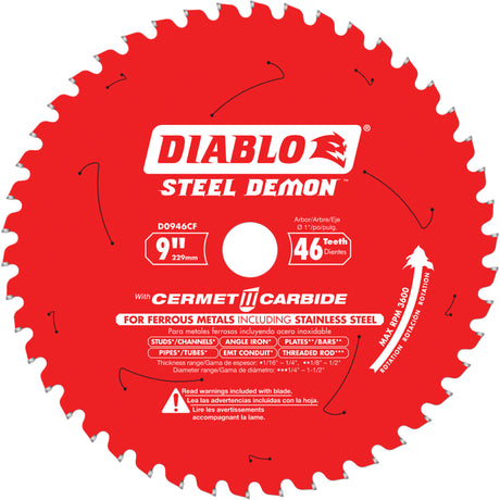 Circular Saw Blade, 9", 46 Teeth, Metal Use