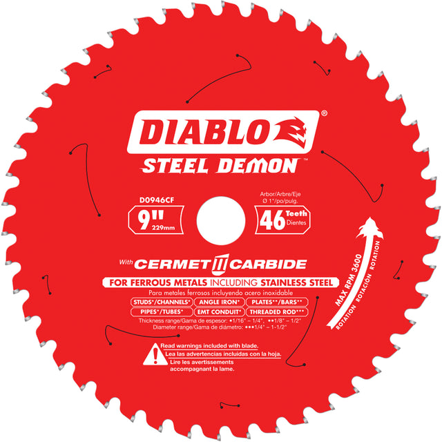 Circular Saw Blade, 9", 46 Teeth, Metal Use