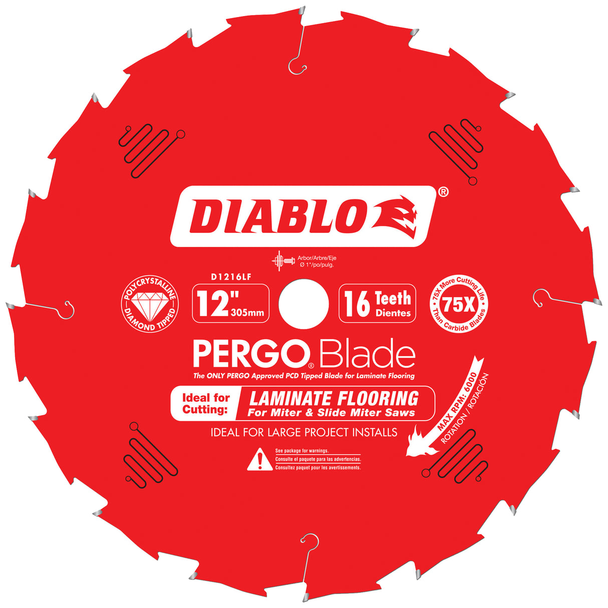 Circular Saw Blade, 12", 16 Teeth, Laminate Use