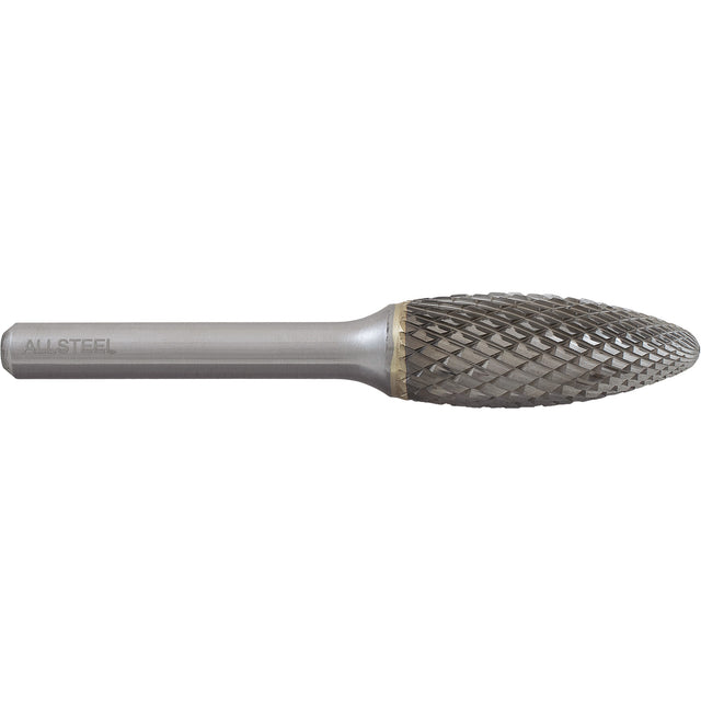 AllSteel™ Flame Shape Carbide Burr, SH-5, 1/2" Dia., 1/4" Shank, 1-1/4" Depth of Cut