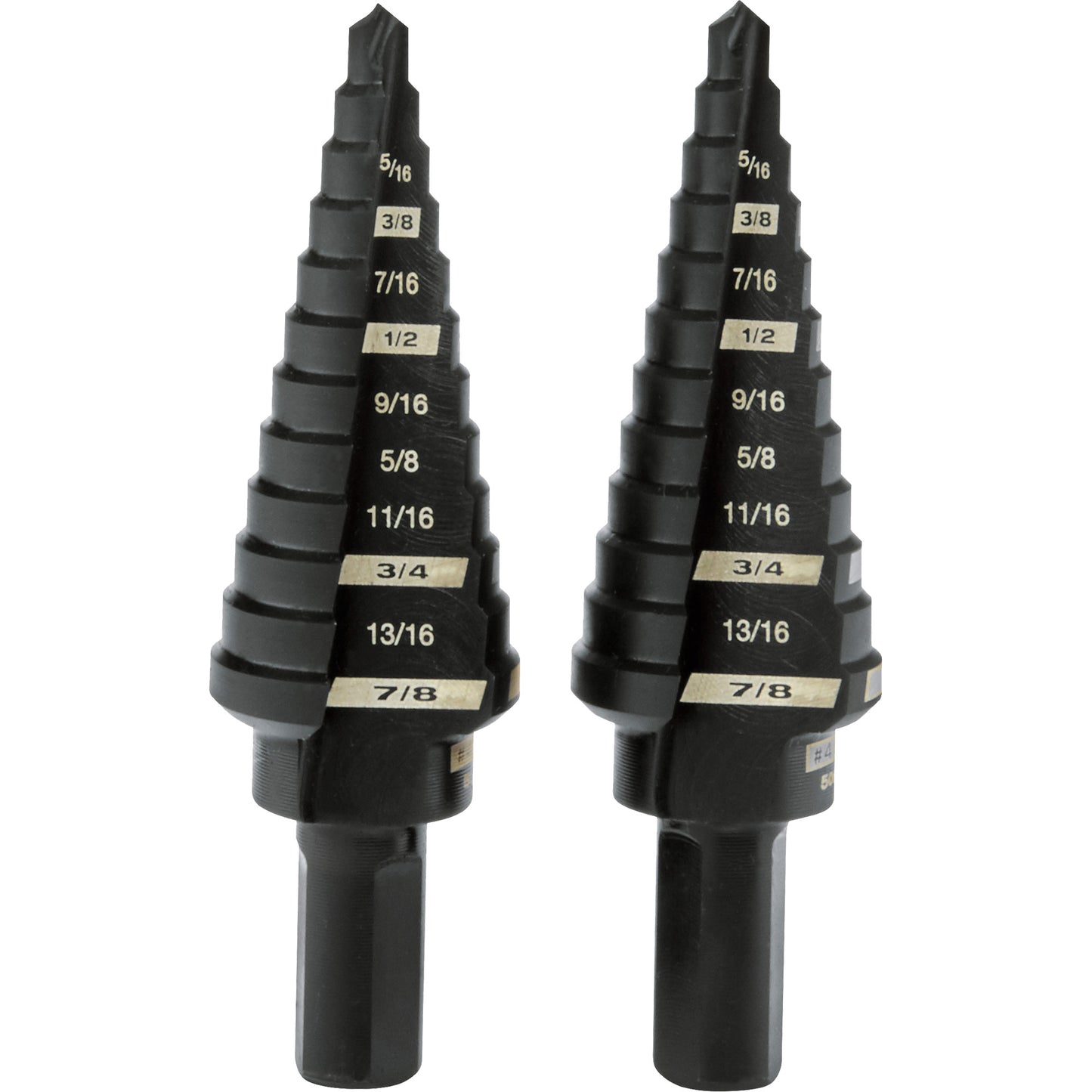 #4 Step Drill Bits, 3/16" - 7/8" , 1/16" Increments, High Speed Steel