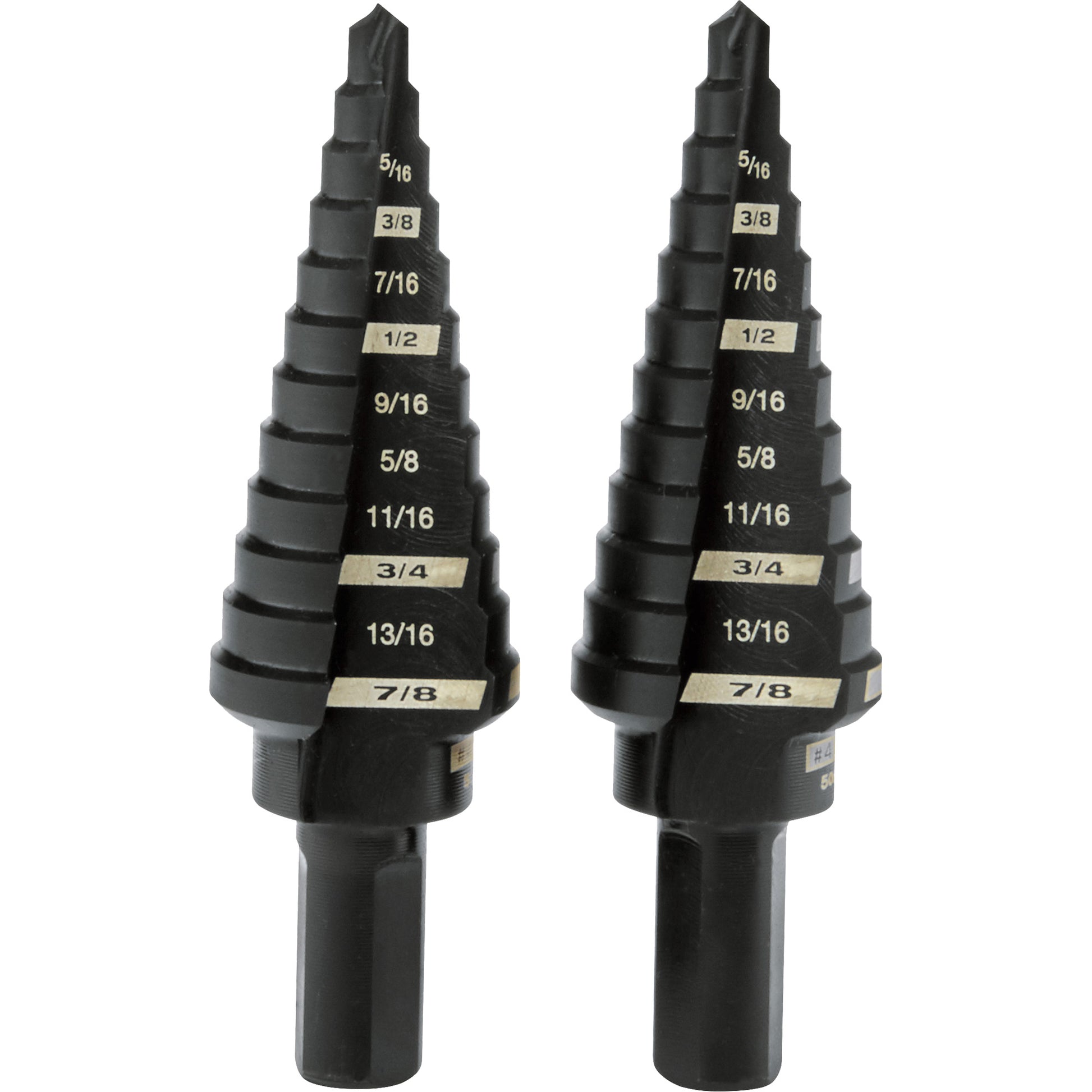 #4 Step Drill Bits, 3/16" - 7/8" , 1/16" Increments, High Speed Steel