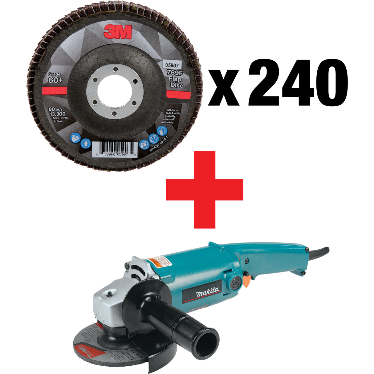 769F Flap Disc & Angle Grinder Kit, 4-1/2" x 7/8", Type 29, 60+ Grit, Ceramic