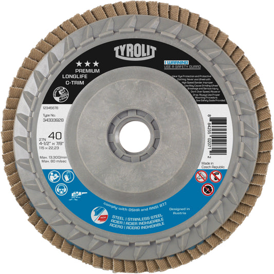 Long Life C-Trim Flap Disc, 5" x 5/8"-11, Type 27, 60 Grit, Zirconia Alumina