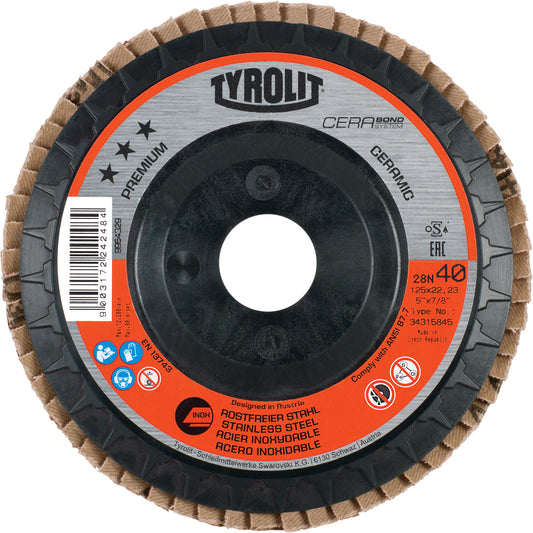 Flap Disc, 4-1/2" x 5/8"-11, Type 27, 40 Grit, Ceramic