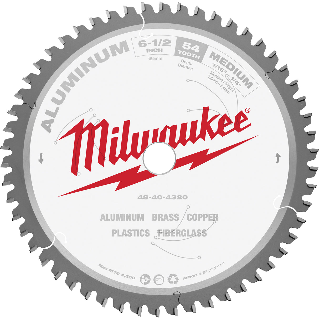 Aluminum Circular Saw Blade, 6-1/2", 54 Teeth, Metal Use