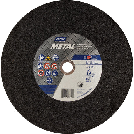 Metal A Chop Saw Cut-Off Wheel, 14" x 3/32", 1" Arbor, Type 01/41, Aluminum Oxide, 4365 RPM