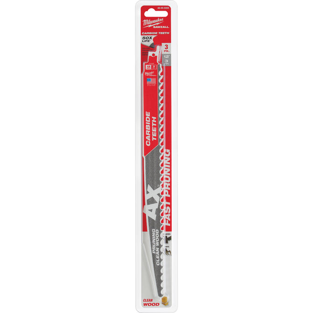 The Ax™ Sawzall® Blade for Pruning & Clean Wood, Carbide, 3 TPI, 12" L x 1" W