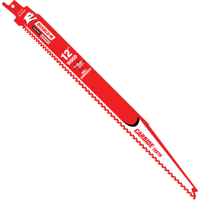 Demo Demon Reciprocating Saw Blade for Nail Embedded Wood Cutting, Carbide, 5-7 TPI, 12" L x 1" W