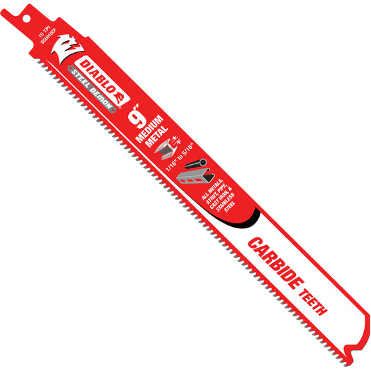 Medium Metal Reciprocating Saw Blade, Carbide, 10 TPI, 9" L x 1" W