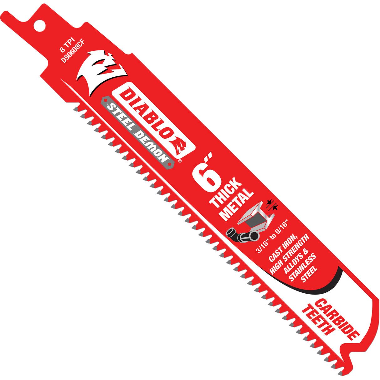 Thick Metal Reciprocating Saw Blade, Carbide, 8 TPI, 6" L x 1" W