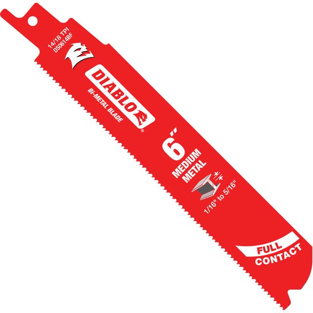 Medium Metal Reciprocating Saw Blade, Bi-Metal, 14-18 TPI, 6" L x 1" W