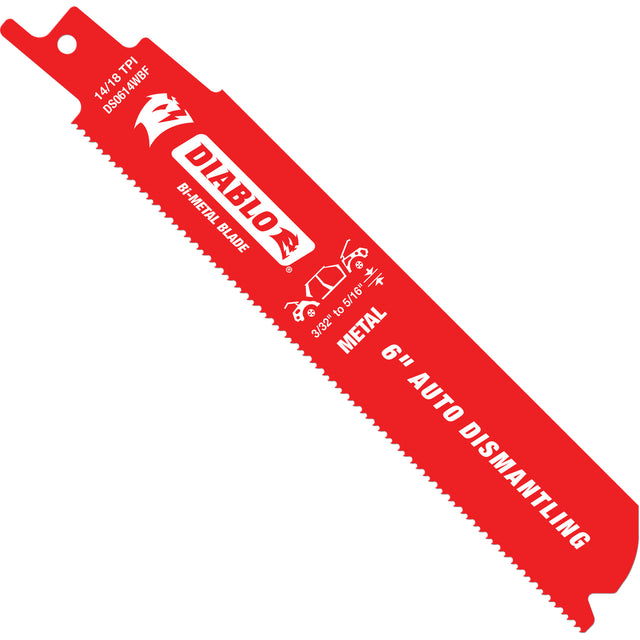Reciprocating Blade for Auto Dismantling, Bi-Metal, 14-18 TPI, 6" L x 1" W