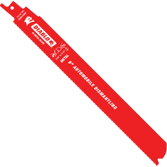 Reciprocating Blade for Auto Dismantling, Bi-Metal, 14-18 TPI, 9" L x 1" W