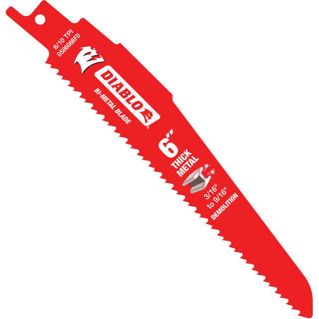 Reciprocating Blade for Thick Metal/Demolition, Bi-Metal, 8-10 TPI, 6" L