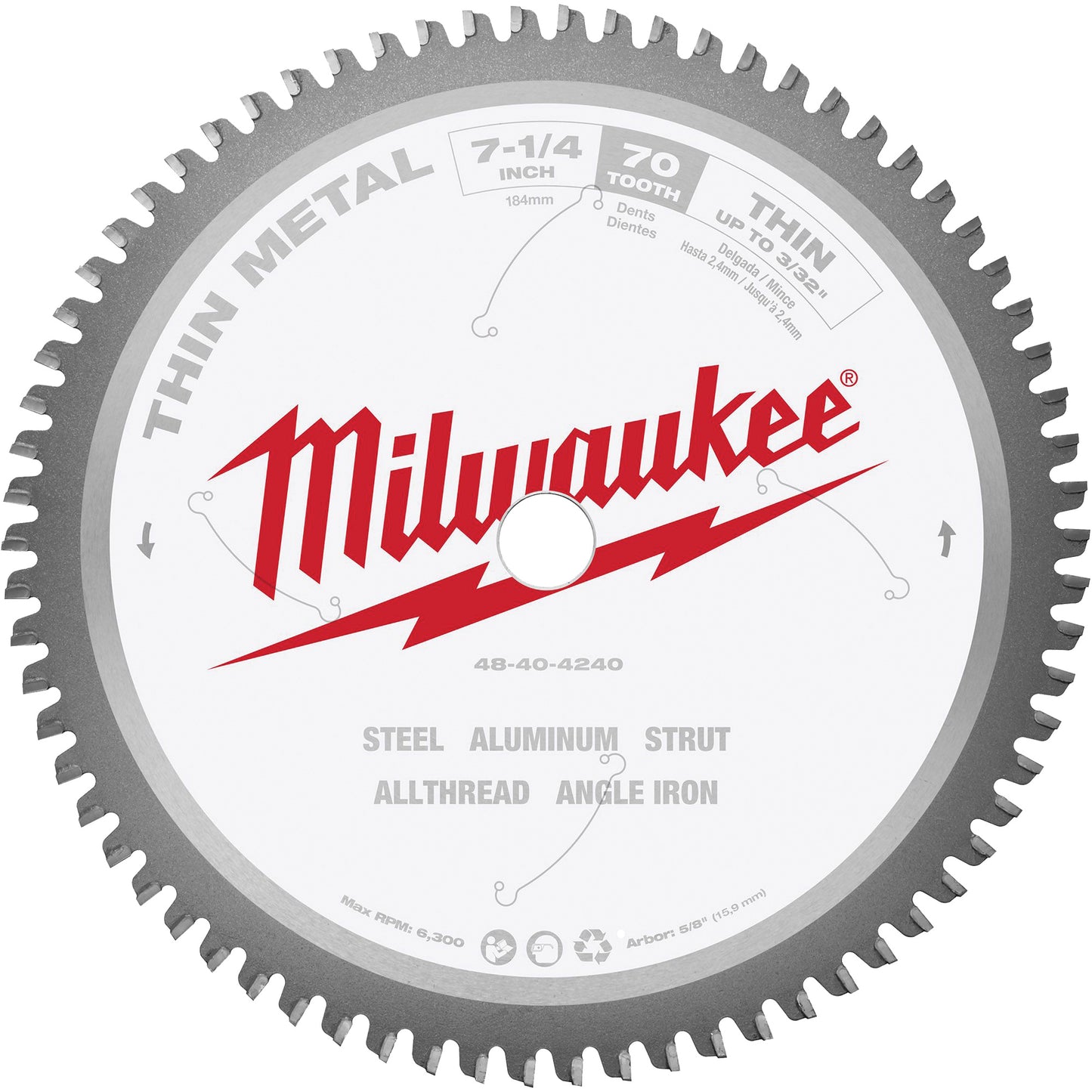 Circular Saw Blade, 7-1/4", 70 Teeth, Metal Use