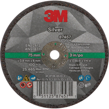 Silver Cut-Off Wheel, 3" x 0.04", 1/4"-28 Arbor, Type 1, Ceramic, 25645 RPM