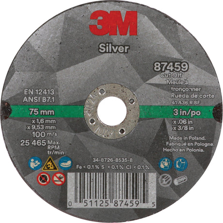 Silver Cut-Off Wheel, 3" x 0.06", 3/8"-24 Arbor, Type 1, Ceramic, 25645 RPM
