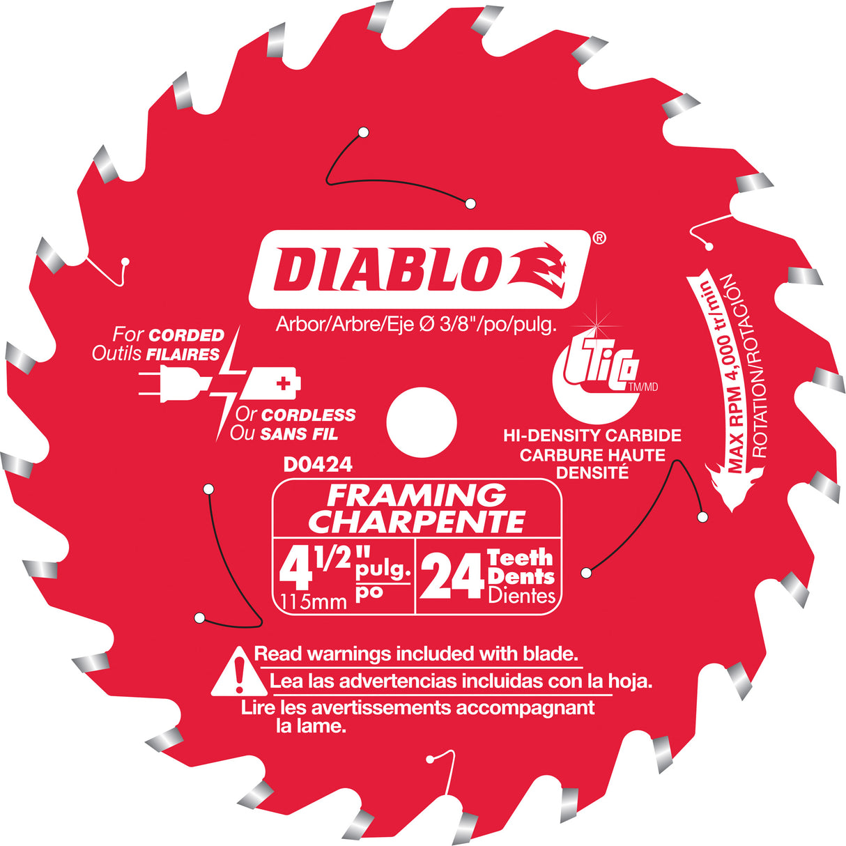 Framing Trim Circular Saw Blade, 4-1/2", 24 Teeth, Wood Use