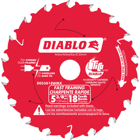 Fast Framing Circular Saw Blade, 5-3/8", 18 Teeth, Laminate/Wood Use