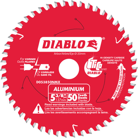Aluminum Cutting Circular Saw Blade, 5-3/8", 50 Teeth, Plastic/Fibreglass/Non-Ferrous Use