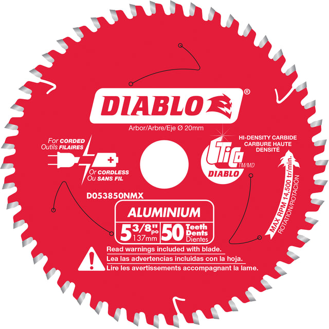 Aluminum Cutting Circular Saw Blade, 5-3/8", 50 Teeth, Plastic/Fibreglass/Non-Ferrous Use